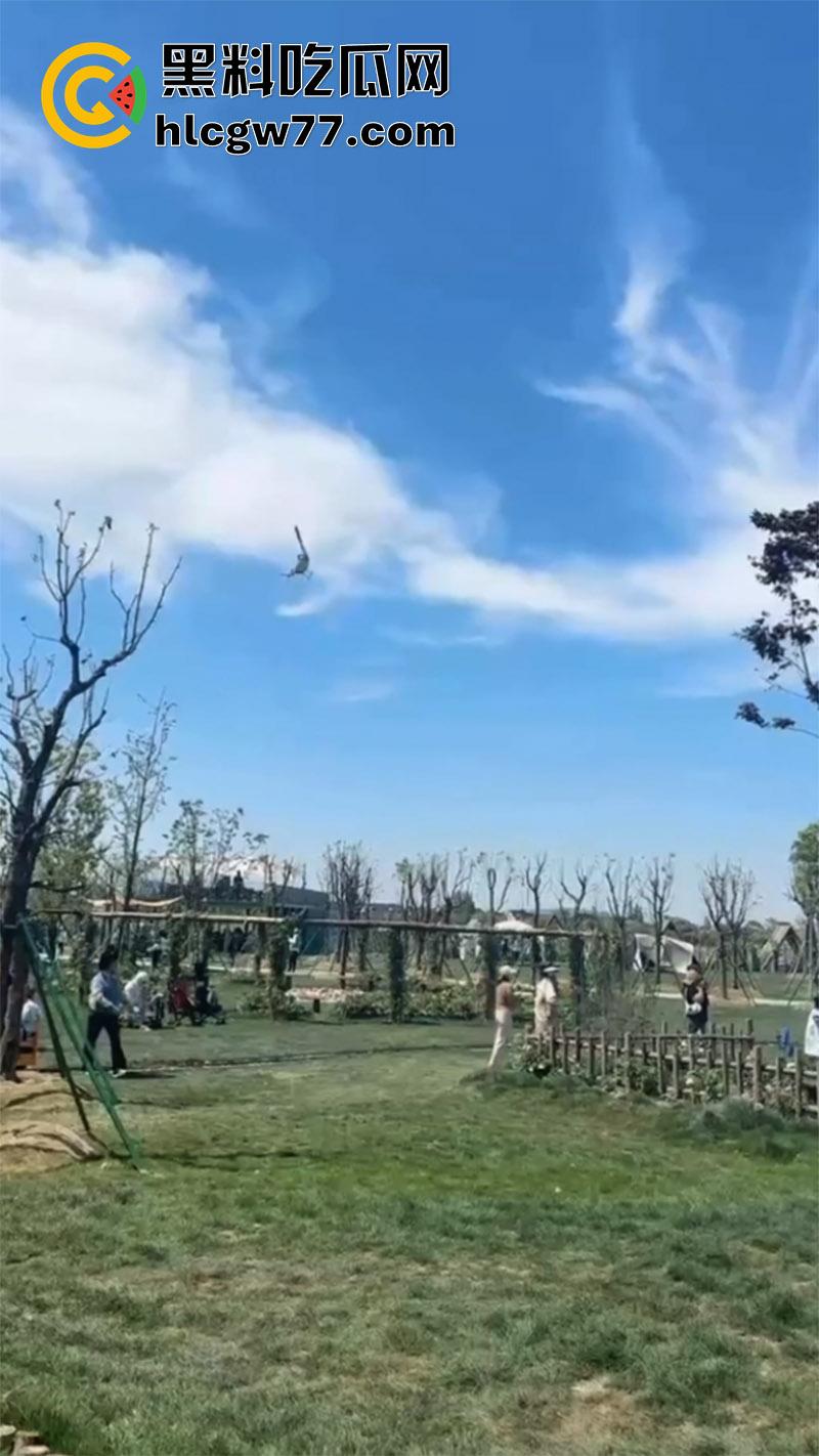 熊孩子惹大祸了，小型直升机降落，熊孩子弹弓射到机尾旋桨，导致机身不稳当场坠毁！-1