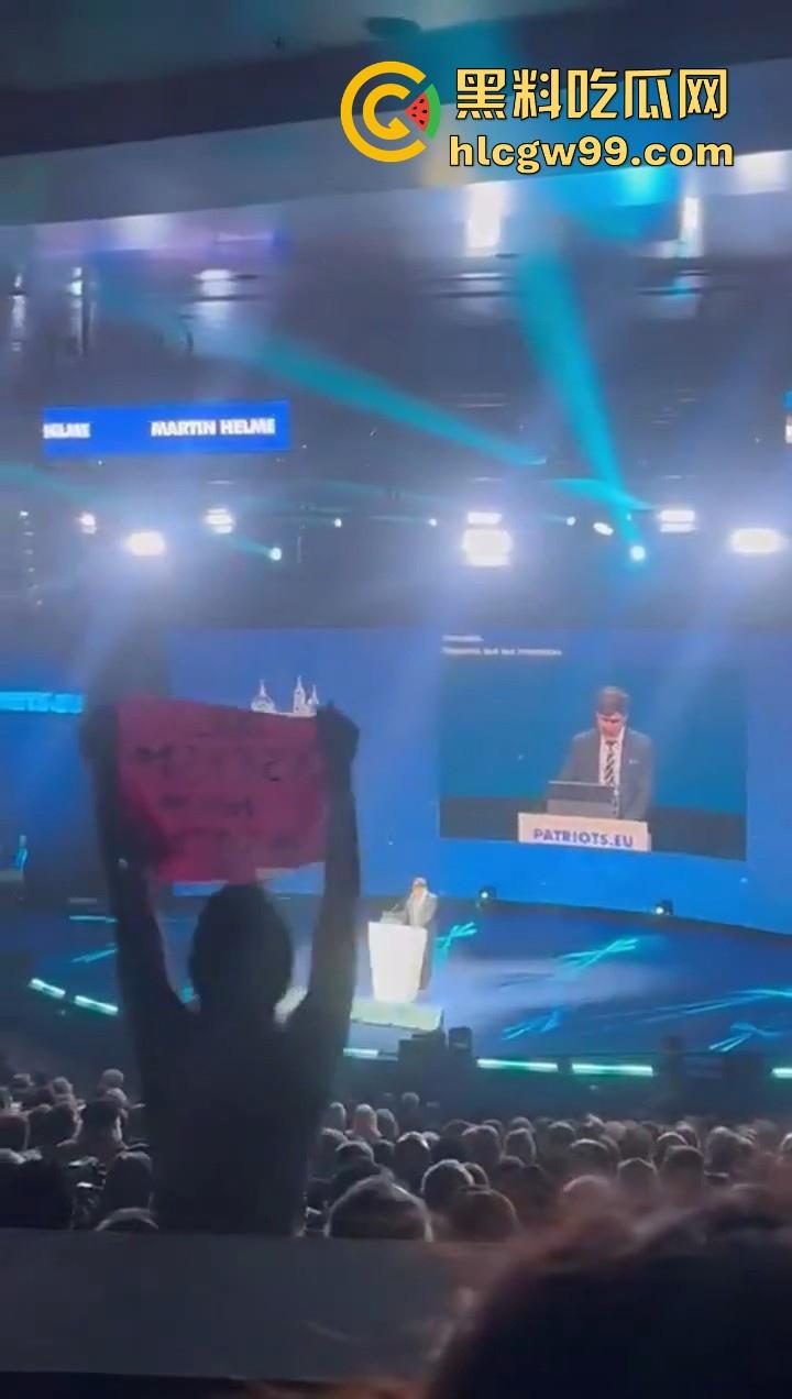 欧洲爱国者峰会再添骚乱！赤裸上身女权人士冲进了会场抗议，抗议内容写在奶子上，这点好评。-2
