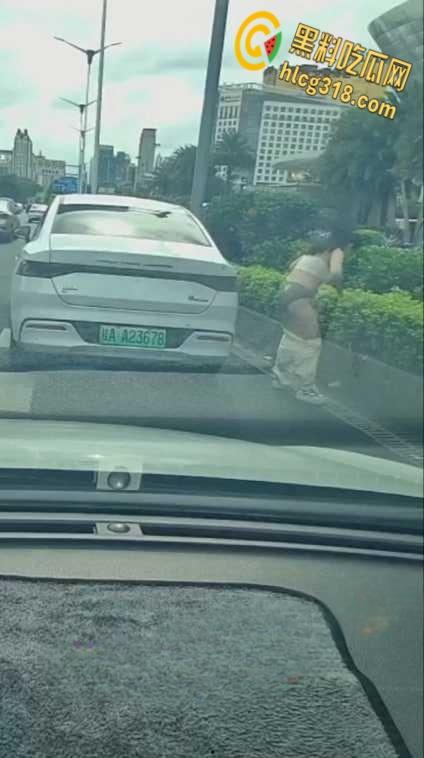 广西南宁街边桂A23678，车上女子下车蹲在马路上，脱掉连衣裙就开始拉！-3