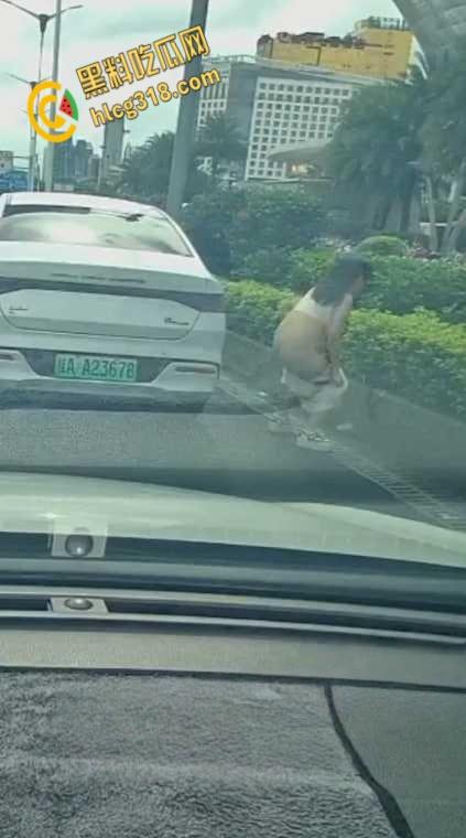 广西南宁街边桂A23678，车上女子下车蹲在马路上，脱掉连衣裙就开始拉！-4