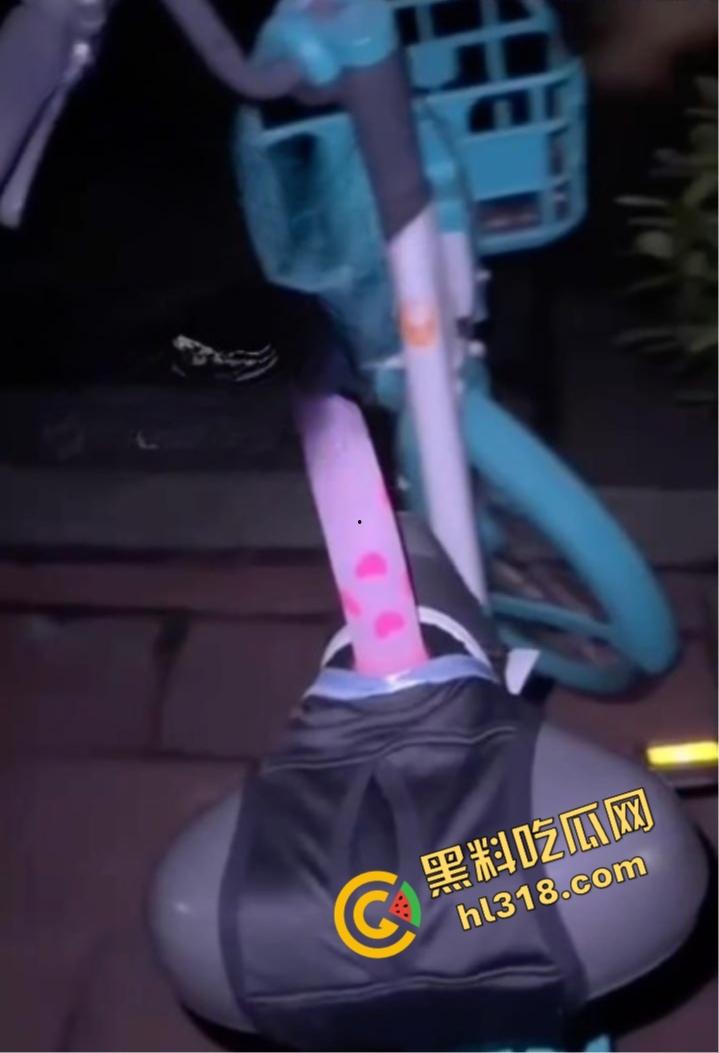 制服少女深夜骑行骚操作，街头大胆露出肉棒插共享单车坐垫自慰，假鸡巴插在体内骑车动作怪异引路人侧目！-6